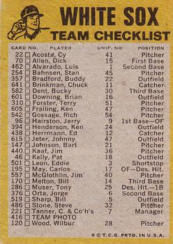 1974 Topps - Team Checklists #NNO Chicago White Sox Back