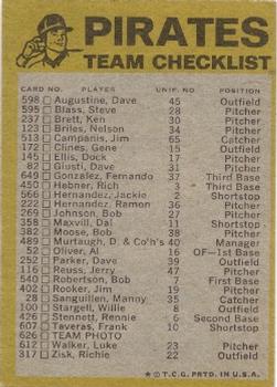 1974 Topps - Team Checklists #NNO Pittsburgh Pirates Back