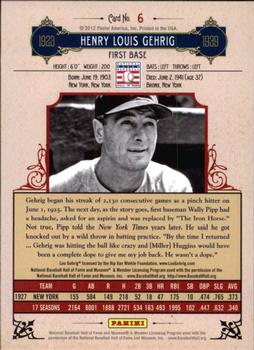 2012 Panini Cooperstown - Crystal Collection Red #6 Lou Gehrig Back