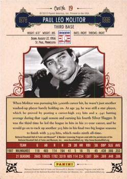 2012 Panini Cooperstown - Crystal Collection Red #19 Paul Molitor Back