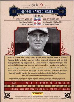 2012 Panini Cooperstown - Crystal Collection Red #20 George Sisler Back