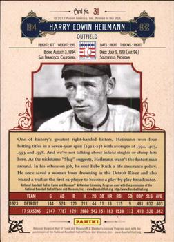 2012 Panini Cooperstown - Crystal Collection Red #31 Harry Heilmann Back