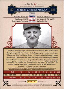 2012 Panini Cooperstown - Crystal Collection Red #47 Herb Pennock Back