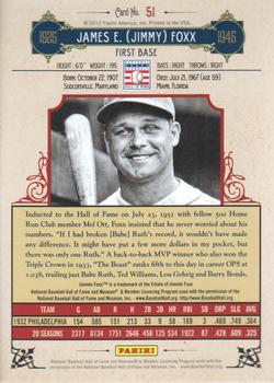2012 Panini Cooperstown - Crystal Collection Red #51 Jimmie Foxx Back