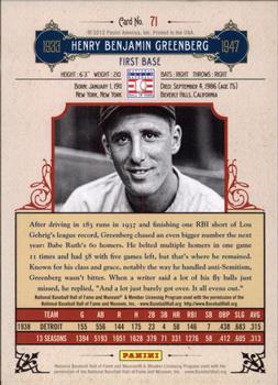 2012 Panini Cooperstown - Crystal Collection Red #71 Hank Greenberg Back