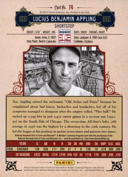 2012 Panini Cooperstown - Crystal Collection Red #74 Luke Appling Back