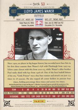 2012 Panini Cooperstown - Crystal Collection Blue #53 Lloyd Waner Back