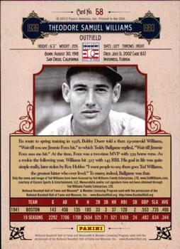2012 Panini Cooperstown - Crystal Collection Blue #58 Ted Williams Back