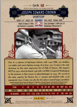 2012 Panini Cooperstown - Crystal Collection Blue #68 Joe Cronin Back
