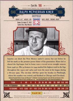 2012 Panini Cooperstown - Crystal Collection Blue #98 Ralph Kiner Back