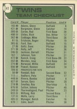 1979 Topps - Team Checklists #41 Minnesota Twins / Gene Mauch Back