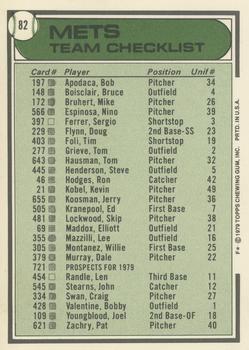 1979 Topps - Team Checklists #82 New York Mets / Joe Torre Back