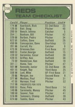 1979 Topps - Team Checklists #259 Cincinnati Reds / Sparky Anderson Back