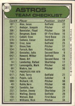 1979 Topps - Team Checklists #381 Houston Astros / Bill Virdon Back