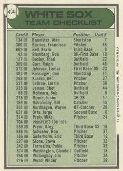 1979 Topps - Team Checklists #404 Chicago White Sox / Don Kessinger Back