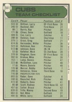 1979 Topps - Team Checklists #551 Chicago Cubs / Herman Franks Back