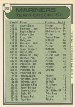 1979 Topps - Team Checklists #659 Seattle Mariners / Darrell Johnson Back