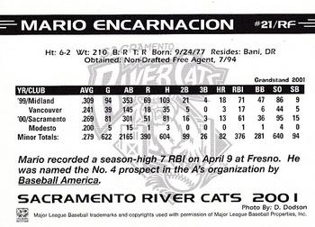 2001 Grandstand Sacramento River Cats #13 Mario Encarnacion Back