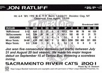 2001 Grandstand Sacramento River Cats #16 Jon Ratliff Back