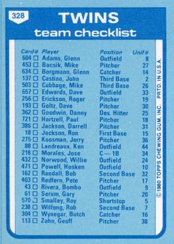 1980 Topps - Team Checklists #328 Minnesota Twins / Gene Mauch Back