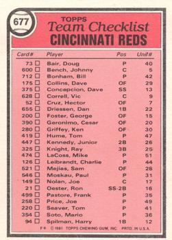 1981 Topps - Team Checklists #677 Cincinnati Reds / John McNamara Back