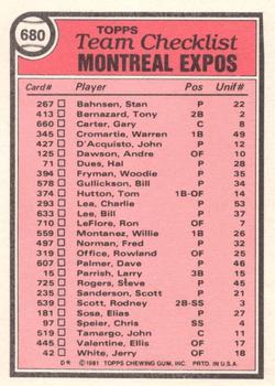 1981 Topps - Team Checklists #680 Montreal Expos / Dick Williams Back