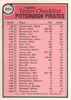1981 Topps - Team Checklists #683 Pittsburgh Pirates / Chuck Tanner Back