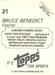 1982 Topps - Coming Soon Stickers #21 Bruce Benedict Back