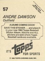 1982 Topps - Coming Soon Stickers #57 Andre Dawson Back