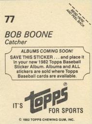 1982 Topps - Coming Soon Stickers #77 Bob Boone Back