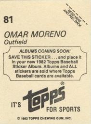 1982 Topps - Coming Soon Stickers #81 Omar Moreno Back