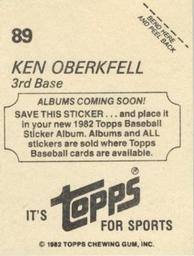 1982 Topps - Coming Soon Stickers #89 Ken Oberkfell Back