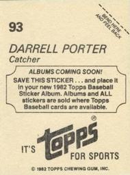 1982 Topps - Coming Soon Stickers #93 Darrell Porter Back