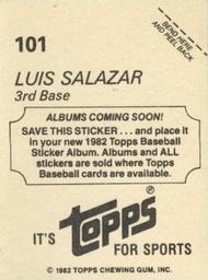 1982 Topps - Coming Soon Stickers #101 Luis Salazar Back