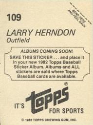 1982 Topps - Coming Soon Stickers #109 Larry Herndon Back