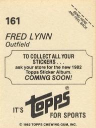1982 Topps - Coming Soon Stickers #161 Fred Lynn Back