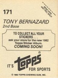 1982 Topps - Coming Soon Stickers #171 Tony Bernazard Back