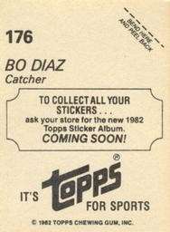 1982 Topps - Coming Soon Stickers #176 Bo Diaz Back