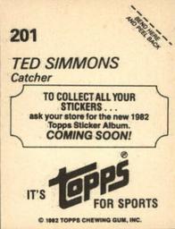 1982 Topps - Coming Soon Stickers #201 Ted Simmons Back