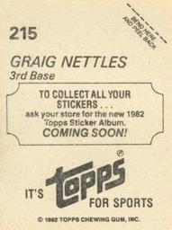 1982 Topps - Coming Soon Stickers #215 Graig Nettles Back