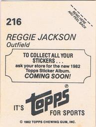 1982 Topps - Coming Soon Stickers #216 Reggie Jackson Back