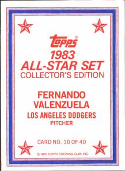 1983 Topps - 1983 All-Star Set Collector's Edition (Glossy Send-Ins) #10 Fernando Valenzuela Back