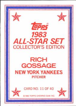 1983 Topps - 1983 All-Star Set Collector's Edition (Glossy Send-Ins) #11 Rich Gossage Back