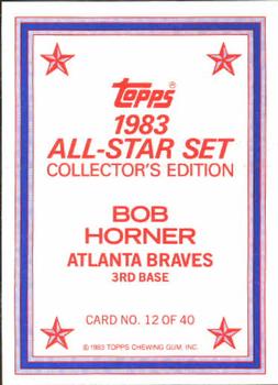 1983 Topps - 1983 All-Star Set Collector's Edition (Glossy Send-Ins) #12 Bob Horner Back