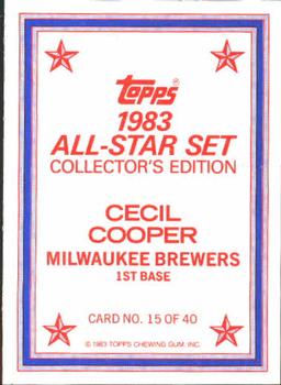 1983 Topps - 1983 All-Star Set Collector's Edition (Glossy Send-Ins) #15 Cecil Cooper Back