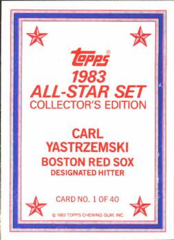 1983 Topps - 1983 All-Star Set Collector's Edition (Glossy Send-Ins) #1 Carl Yastrzemski Back