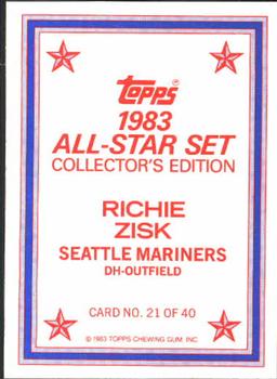 1983 Topps - 1983 All-Star Set Collector's Edition (Glossy Send-Ins) #21 Richie Zisk Back