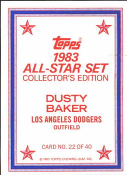 1983 Topps - 1983 All-Star Set Collector's Edition (Glossy Send-Ins) #22 Dusty Baker Back