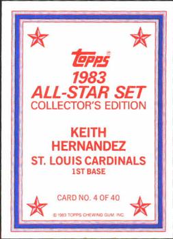 1983 Topps - 1983 All-Star Set Collector's Edition (Glossy Send-Ins) #4 Keith Hernandez Back