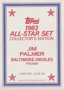 1983 Topps - 1983 All-Star Set Collector's Edition (Glossy Send-Ins) #19 Jim Palmer Back